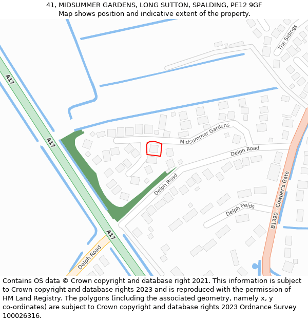 41, MIDSUMMER GARDENS, LONG SUTTON, SPALDING, PE12 9GF: Location map and indicative extent of plot