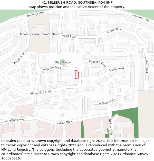 41, MILEBUSH ROAD, SOUTHSEA, PO4 8NF: Location map and indicative extent of plot