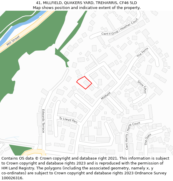 41, MILLFIELD, QUAKERS YARD, TREHARRIS, CF46 5LD: Location map and indicative extent of plot