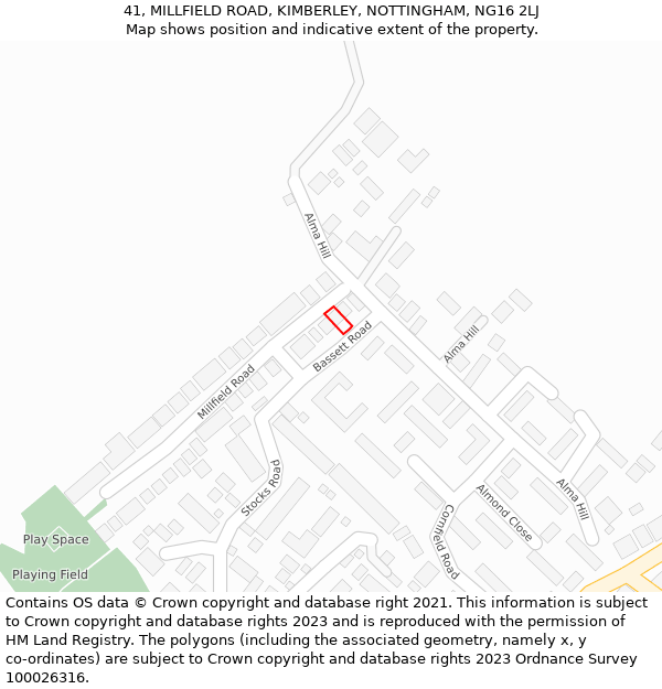 41, MILLFIELD ROAD, KIMBERLEY, NOTTINGHAM, NG16 2LJ: Location map and indicative extent of plot