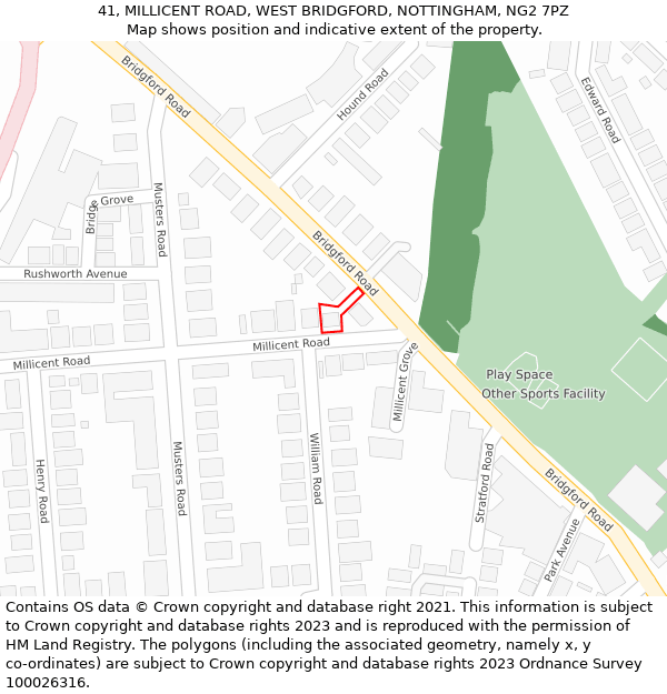 41, MILLICENT ROAD, WEST BRIDGFORD, NOTTINGHAM, NG2 7PZ: Location map and indicative extent of plot