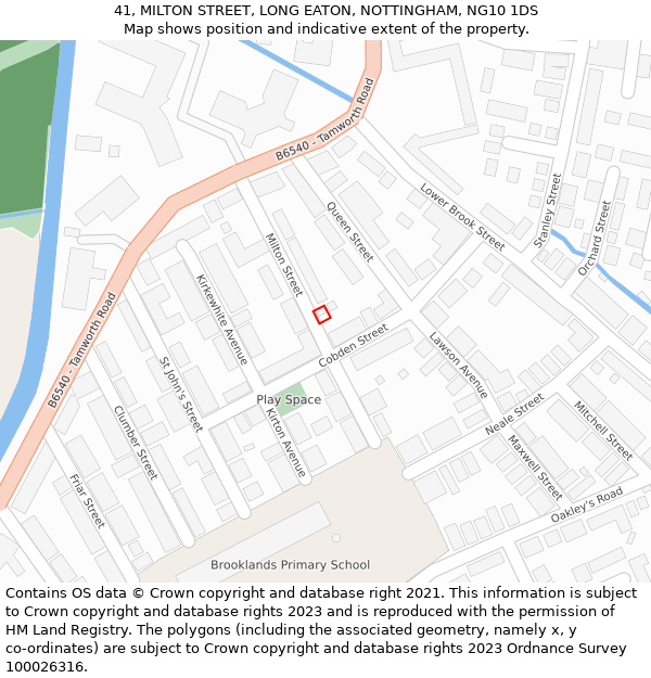 41, MILTON STREET, LONG EATON, NOTTINGHAM, NG10 1DS: Location map and indicative extent of plot