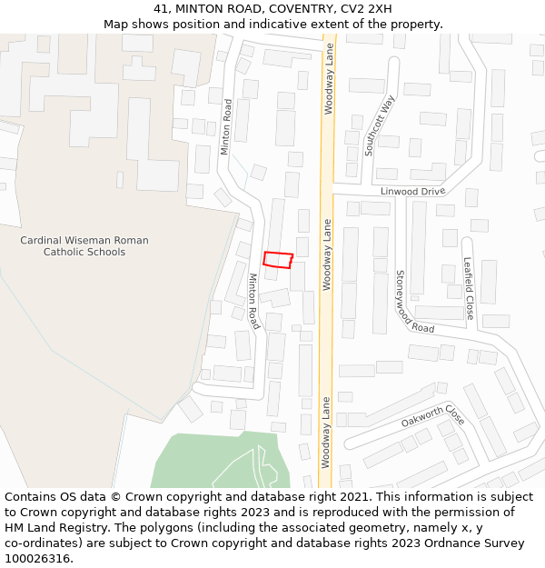 41, MINTON ROAD, COVENTRY, CV2 2XH: Location map and indicative extent of plot