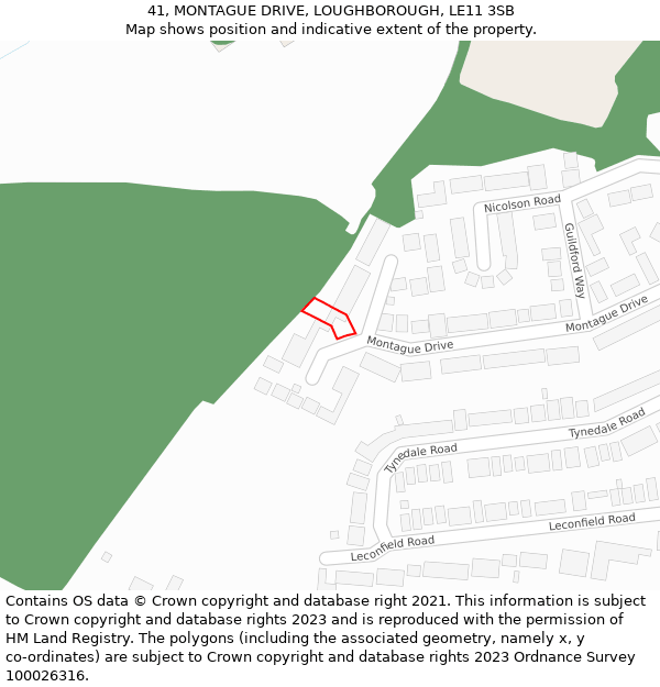 41, MONTAGUE DRIVE, LOUGHBOROUGH, LE11 3SB: Location map and indicative extent of plot