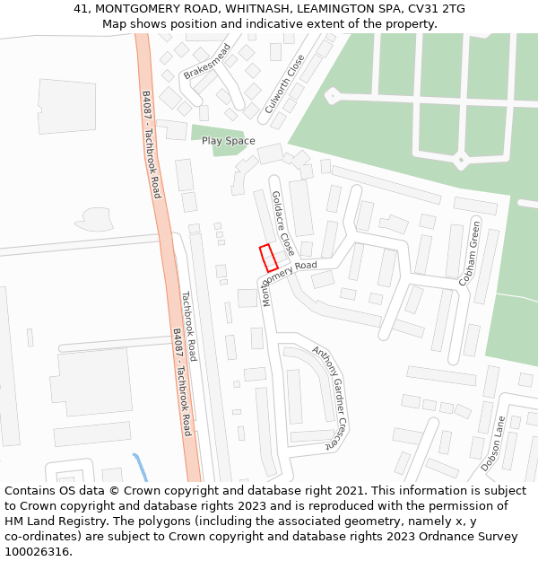 41, MONTGOMERY ROAD, WHITNASH, LEAMINGTON SPA, CV31 2TG: Location map and indicative extent of plot