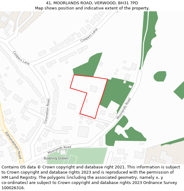 41, MOORLANDS ROAD, VERWOOD, BH31 7PD: Location map and indicative extent of plot