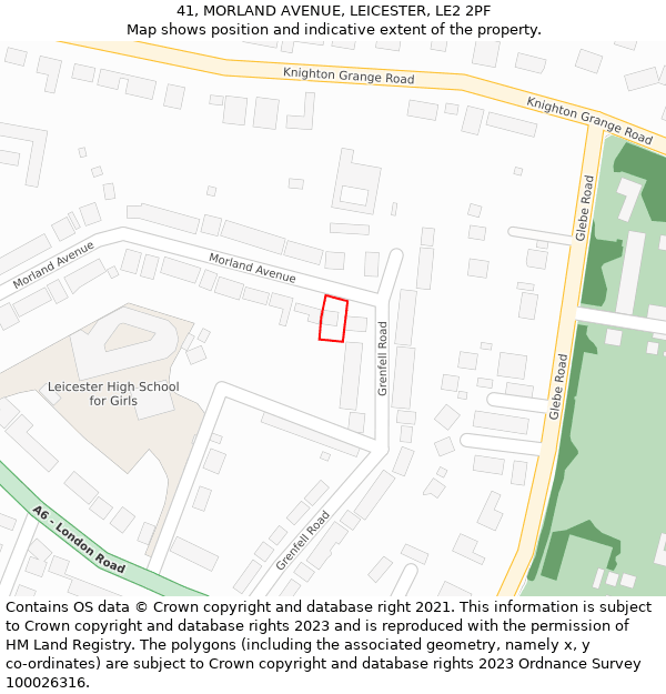 41, MORLAND AVENUE, LEICESTER, LE2 2PF: Location map and indicative extent of plot