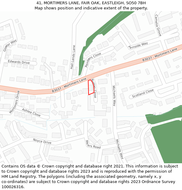 41, MORTIMERS LANE, FAIR OAK, EASTLEIGH, SO50 7BH: Location map and indicative extent of plot