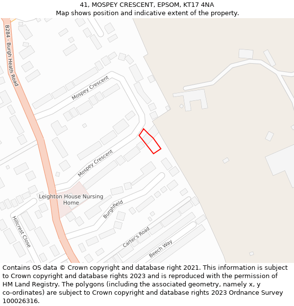 41, MOSPEY CRESCENT, EPSOM, KT17 4NA: Location map and indicative extent of plot