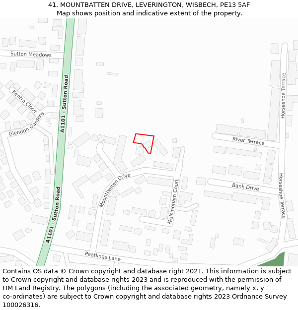 41, MOUNTBATTEN DRIVE, LEVERINGTON, WISBECH, PE13 5AF: Location map and indicative extent of plot