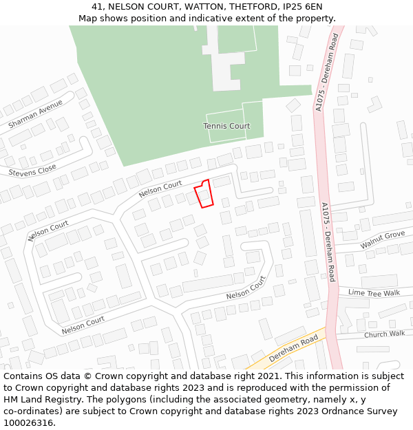 41, NELSON COURT, WATTON, THETFORD, IP25 6EN: Location map and indicative extent of plot