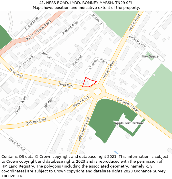 41, NESS ROAD, LYDD, ROMNEY MARSH, TN29 9EL: Location map and indicative extent of plot