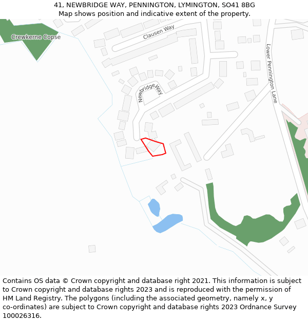 41, NEWBRIDGE WAY, PENNINGTON, LYMINGTON, SO41 8BG: Location map and indicative extent of plot