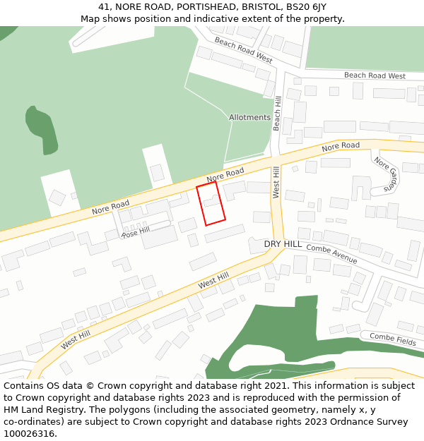 41, NORE ROAD, PORTISHEAD, BRISTOL, BS20 6JY: Location map and indicative extent of plot