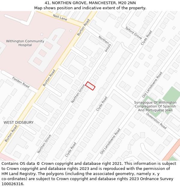 41, NORTHEN GROVE, MANCHESTER, M20 2NN: Location map and indicative extent of plot