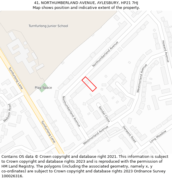 41, NORTHUMBERLAND AVENUE, AYLESBURY, HP21 7HJ: Location map and indicative extent of plot