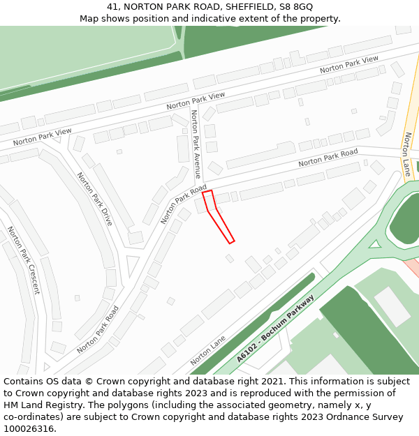 41, NORTON PARK ROAD, SHEFFIELD, S8 8GQ: Location map and indicative extent of plot