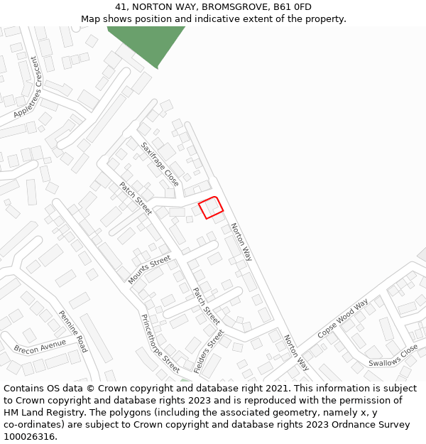 41, NORTON WAY, BROMSGROVE, B61 0FD: Location map and indicative extent of plot