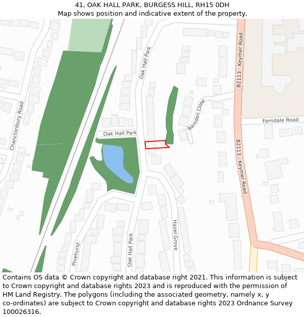 41, OAK HALL PARK, BURGESS HILL, RH15 0DH: Location map and indicative extent of plot