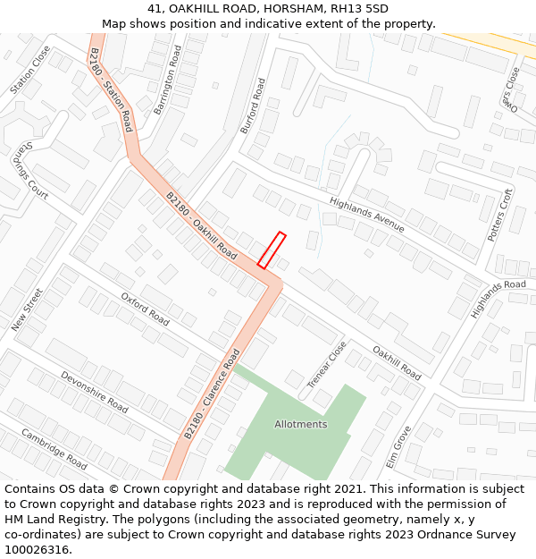 41, OAKHILL ROAD, HORSHAM, RH13 5SD: Location map and indicative extent of plot