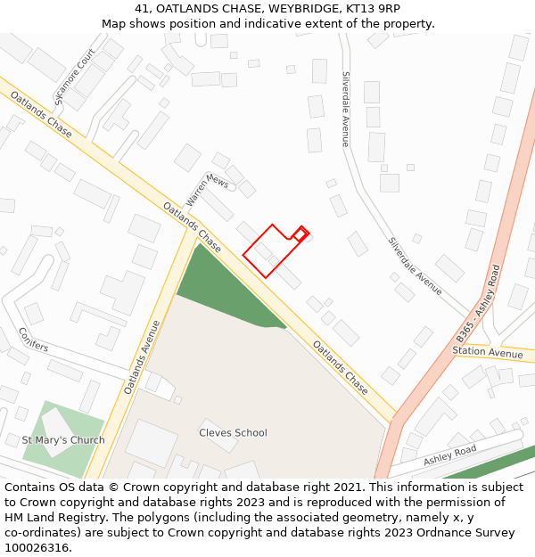 41, OATLANDS CHASE, WEYBRIDGE, KT13 9RP: Location map and indicative extent of plot