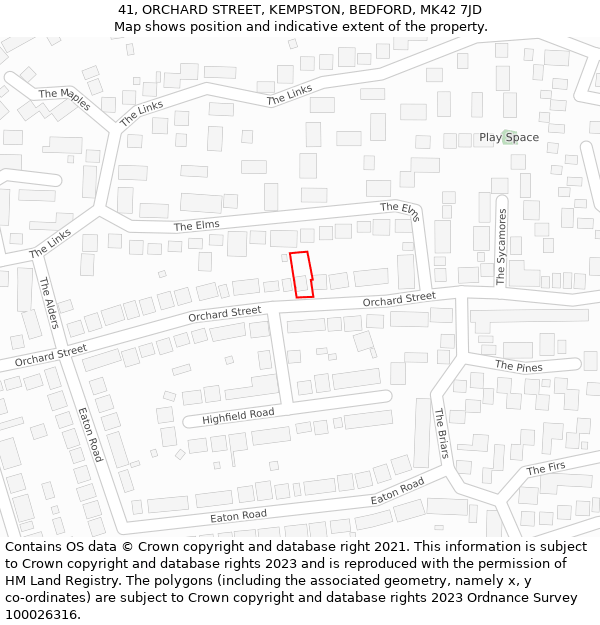 41, ORCHARD STREET, KEMPSTON, BEDFORD, MK42 7JD: Location map and indicative extent of plot