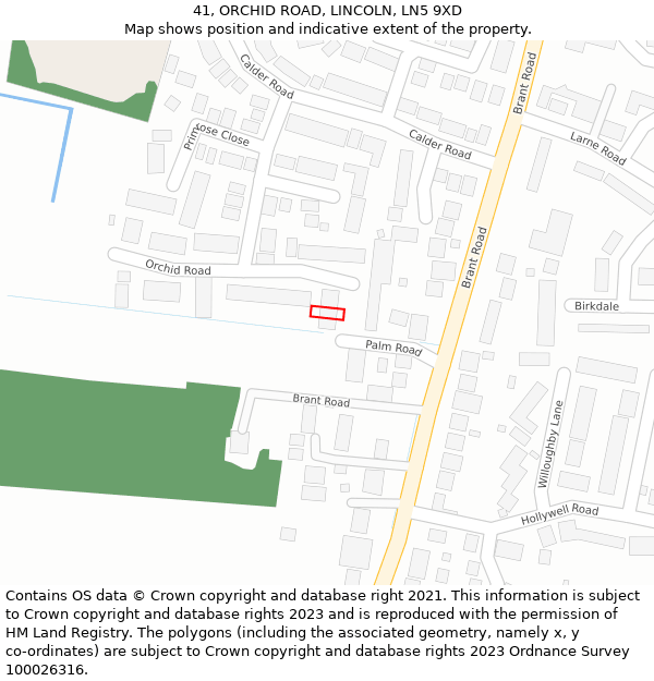 41, ORCHID ROAD, LINCOLN, LN5 9XD: Location map and indicative extent of plot