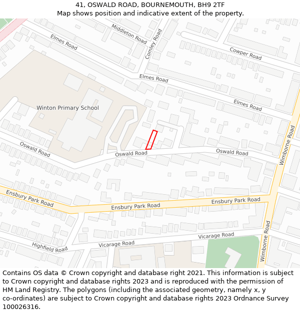 41, OSWALD ROAD, BOURNEMOUTH, BH9 2TF: Location map and indicative extent of plot