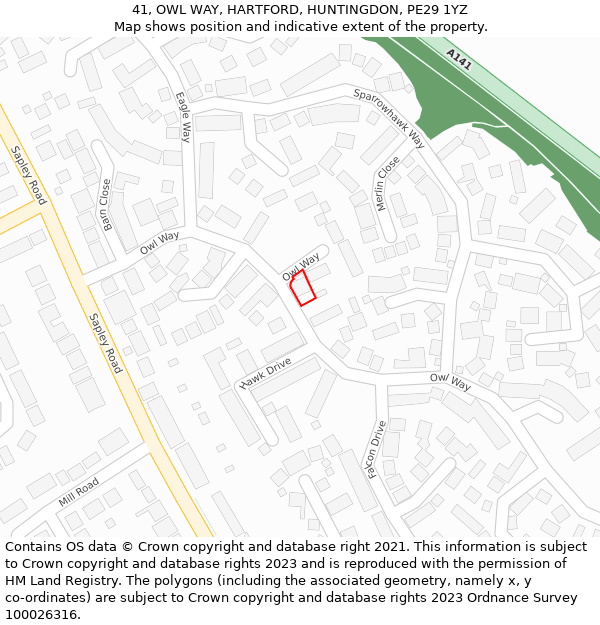 41, OWL WAY, HARTFORD, HUNTINGDON, PE29 1YZ: Location map and indicative extent of plot