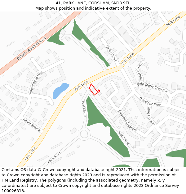 41, PARK LANE, CORSHAM, SN13 9EL: Location map and indicative extent of plot