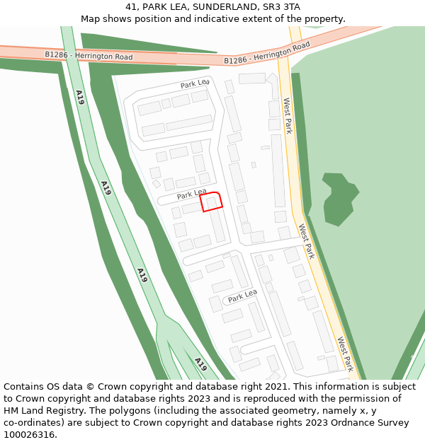 41, PARK LEA, SUNDERLAND, SR3 3TA: Location map and indicative extent of plot