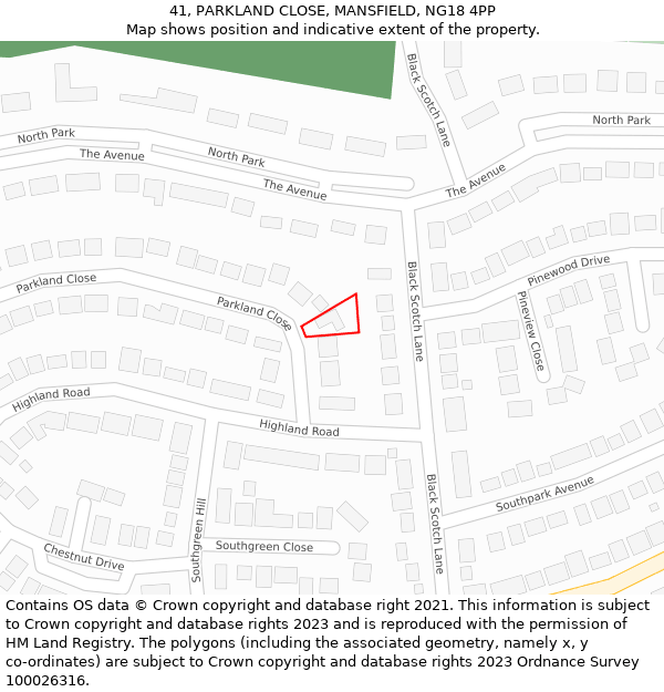 41, PARKLAND CLOSE, MANSFIELD, NG18 4PP: Location map and indicative extent of plot