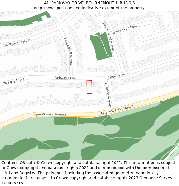 41, PARKWAY DRIVE, BOURNEMOUTH, BH8 9JS: Location map and indicative extent of plot