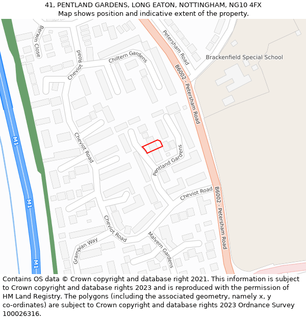 41, PENTLAND GARDENS, LONG EATON, NOTTINGHAM, NG10 4FX: Location map and indicative extent of plot