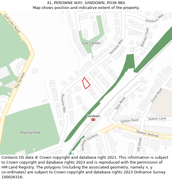 41, PEROWNE WAY, SANDOWN, PO36 9BX: Location map and indicative extent of plot