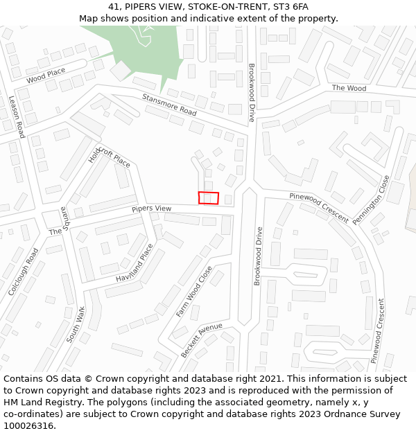 41, PIPERS VIEW, STOKE-ON-TRENT, ST3 6FA: Location map and indicative extent of plot