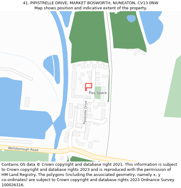 41, PIPISTRELLE DRIVE, MARKET BOSWORTH, NUNEATON, CV13 0NW: Location map and indicative extent of plot