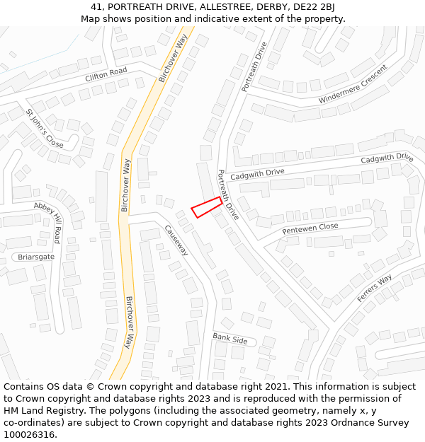41, PORTREATH DRIVE, ALLESTREE, DERBY, DE22 2BJ: Location map and indicative extent of plot