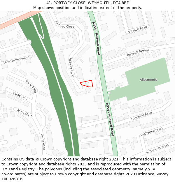 41, PORTWEY CLOSE, WEYMOUTH, DT4 8RF: Location map and indicative extent of plot