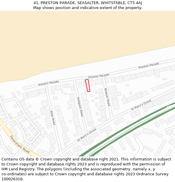 41, PRESTON PARADE, SEASALTER, WHITSTABLE, CT5 4AJ: Location map and indicative extent of plot