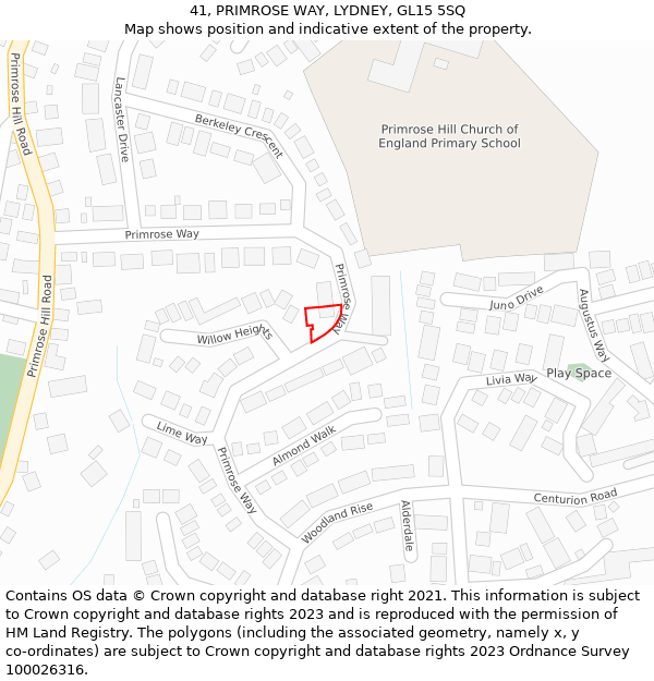 41, PRIMROSE WAY, LYDNEY, GL15 5SQ: Location map and indicative extent of plot