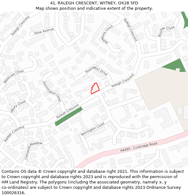 41, RALEGH CRESCENT, WITNEY, OX28 5FD: Location map and indicative extent of plot