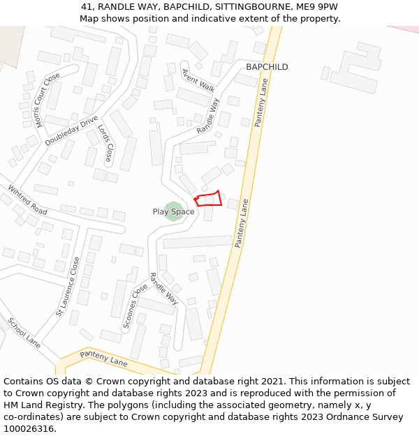 41, RANDLE WAY, BAPCHILD, SITTINGBOURNE, ME9 9PW: Location map and indicative extent of plot