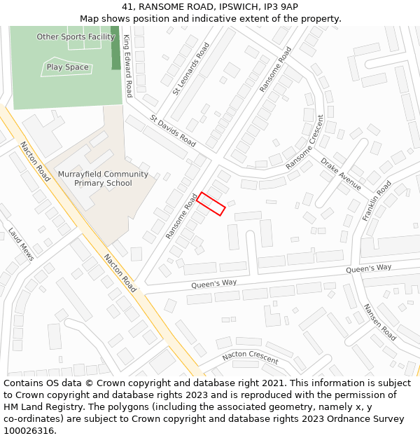 41, RANSOME ROAD, IPSWICH, IP3 9AP: Location map and indicative extent of plot