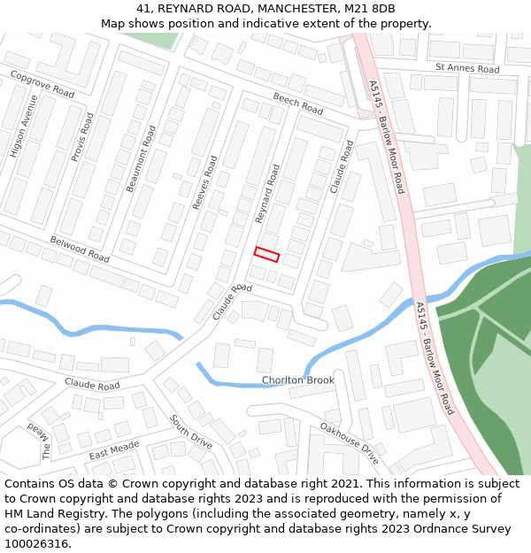 41, REYNARD ROAD, MANCHESTER, M21 8DB: Location map and indicative extent of plot