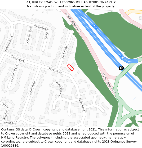 41, RIPLEY ROAD, WILLESBOROUGH, ASHFORD, TN24 0UX: Location map and indicative extent of plot