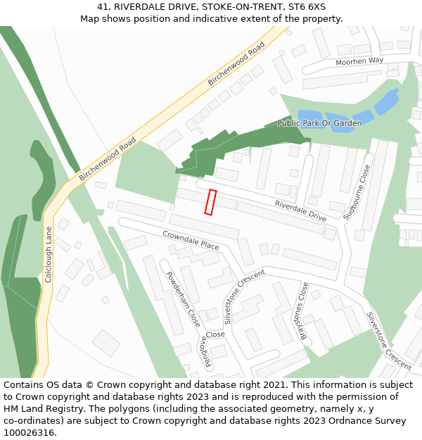 41, RIVERDALE DRIVE, STOKE-ON-TRENT, ST6 6XS: Location map and indicative extent of plot