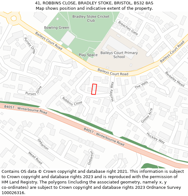 41, ROBBINS CLOSE, BRADLEY STOKE, BRISTOL, BS32 8AS: Location map and indicative extent of plot