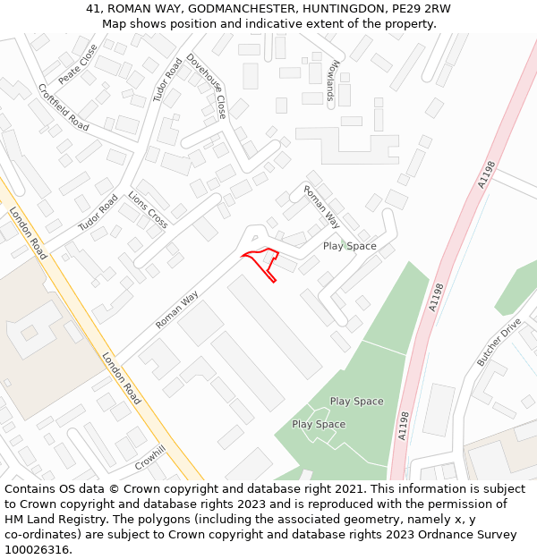 41, ROMAN WAY, GODMANCHESTER, HUNTINGDON, PE29 2RW: Location map and indicative extent of plot