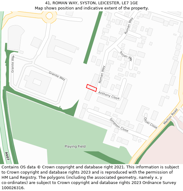 41, ROMAN WAY, SYSTON, LEICESTER, LE7 1GE: Location map and indicative extent of plot